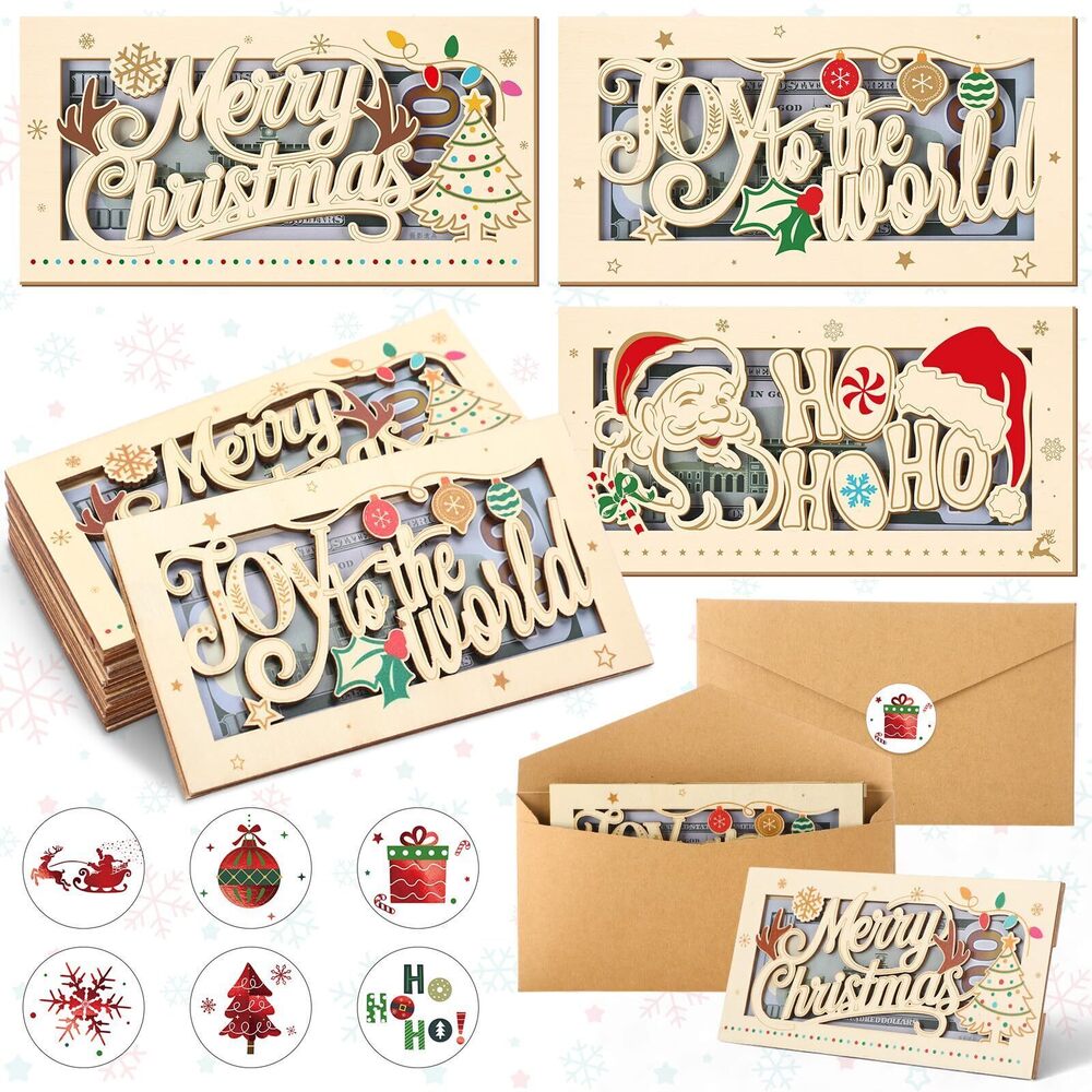 3300 12 Pcs Christmas Money Holder Wooden Money Box DIY Cash Envelope